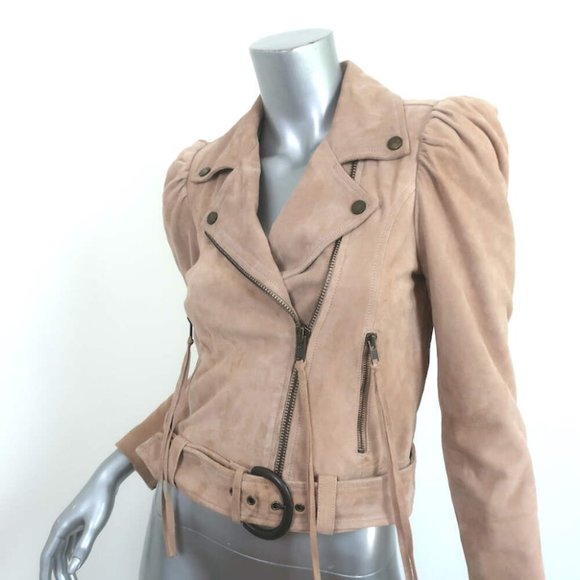 Retrofete Tai Puff Sleeve Moto Jacket Beige Suede Size Extra Small - Picture 5 of 11